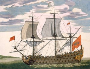 British Navy: a first-rate ship flying the White Ensign; three-decker with Admiral